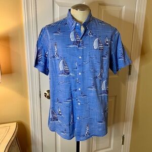 EUC Men's Izod Saltwater Relaxed Classic Sailboat Print Button Down Shirt LARGE